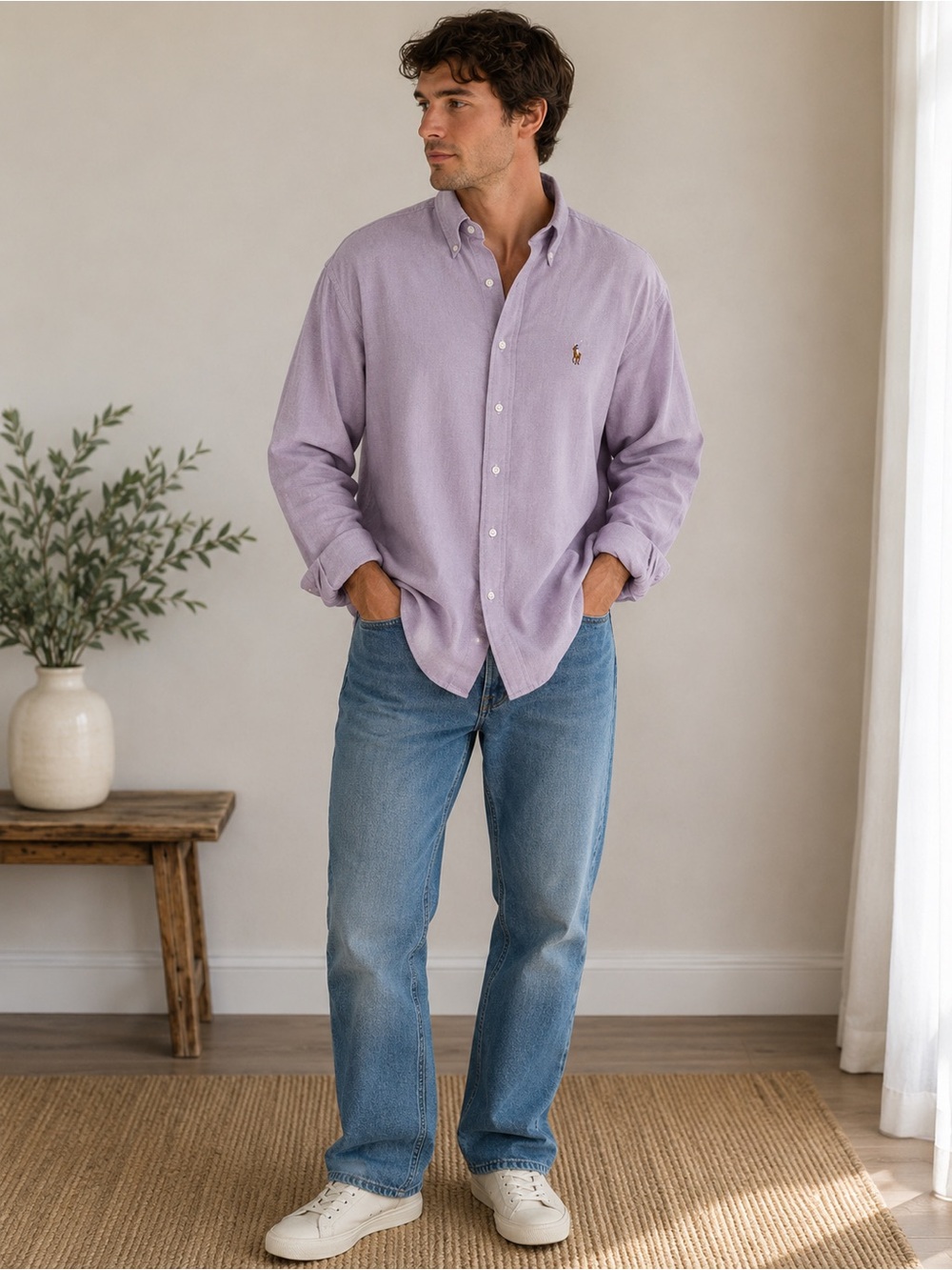 Ralph Lauren Men’s Classic Fit Button Down Shirt Purple Pony Logo 17 34/35
